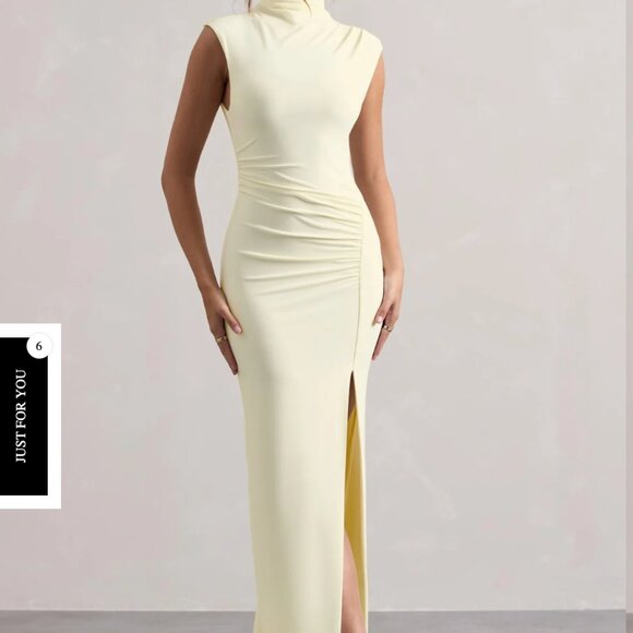 Club L. London Lanetta Cream Ruched High-Neck Maxi Dress With Split - Picture 5 of 6